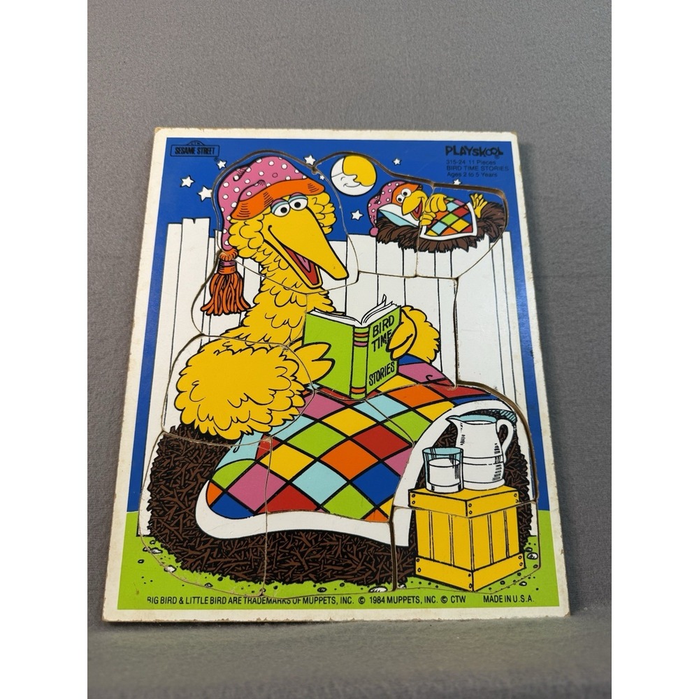 Playskool 1984 Big Bird Sesame Street Bird Time Stories 11 Pc Wood Puzzle